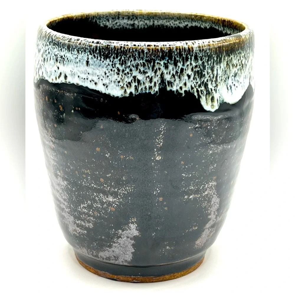 Handmade Studio Art Pottery Brown White Ceramic Flower Vase Planter 5.2 in